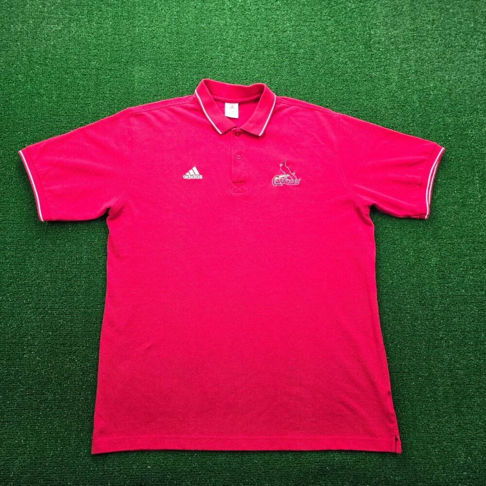 St Louis Cardinals Polo Shirt Mens Large Red Vintage Adidas MLB Baseball Sports